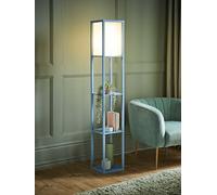 Valuelights Struttura Pastel Wood Shelving Square Floor Lamp With Fabric Shade Blue
