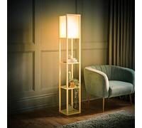 Struttura Pastel Wood Shelved Floor Lamp with Fabric Shade & Bulb ValueLights Yellow One Size