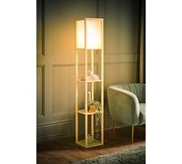 Struttura Pastel Wood Shelved Floor Lamp with Fabric Shade & Bulb ValueLights Yellow One Size
