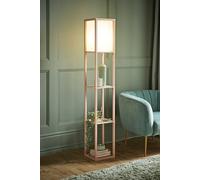 Struttura Pastel Wood Shelving Square Floor Lamp with Fabric Shade ValueLights Yellow One Size