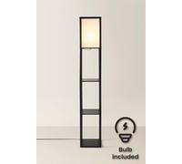 Valuelights Struttura Wooden Shelving Floor Lamp With Fabric Shade And Led Bulb In Black Black