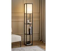 Valuelights Struttura Black Shelving Unit Floor Lamp With Fabric Shade