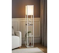 Valuelights Struttura Wooden Shelving Floor Lamp With Fabric Shade In White White
