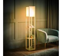 ValueLights | Struttura Pastel Yellow Wood Shelving Floor Lamp with Fabric Shade with LED Bulb | Floor Lamps, Home Décor & Improvement Essential | Included LED Bulb