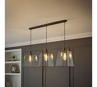 Valuelights Susie Glass Lantern 3 Drop Brushed Brass Diner Ceiling Pendant Light With Filament Bulbs
