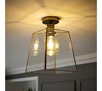 Valuelights Susie Glass Lantern Lamp Shade Flush Brushed Brass Ceiling Fitting Light