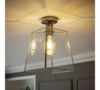 Valuelights Susie Glass Lantern Lamp Shade Flush Brushed Chrome Ceiling Light With Filament Bulb