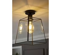 Valuelights Susie Glass Lantern Lamp Shade Flush Ceiling Fitting Light In Black Black