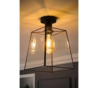 ValueLights Susie Glass Lantern Lamp Shade Flush Ceiling Light with Filament Bulb in Black ValueLights Black