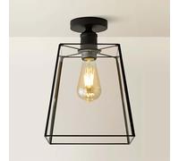 ValueLights Susie Glass Lantern Lamp Shade Flush Ceiling Fitting Light in Black ValueLights Black