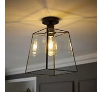 ValueLights Susie Glass Lantern Lamp Shade Flush Ceiling Light with Filament Bulb in Black ValueLights Black