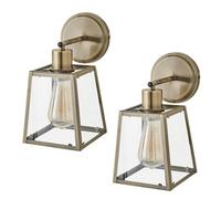 Valuelights Susie Pair Of Antique Brass Glass Lantern Wall Lights