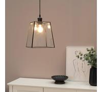 Pair of - Matt Black Metal and Clear Glass Lantern Easy Fit Ceiling Light Shade for Living Room Hallway Bedroom - LED Bulbs Included