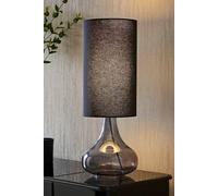 Sylvie Black Linen Tall Shade Smoked Glass Teardrop Squat Table Lamp ValueLights Black One Size
