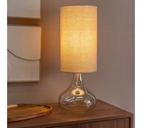 Sylvie Natural Linen Tall Lamp Shade Amber Glass Squat Table Lamp with LED Bulb ValueLights Off White One Size