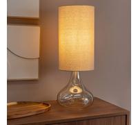 Sylvie Natural Linen Tall Lamp Shade Amber Glass Squat Table Lamp with LED Bulb ValueLights Off White One Size