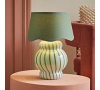 ValueLights Taffy Stripe Green Glass Table Lamp with Sage Scalloped Lamp Shade in Pale Green ValueLights Pale Green
