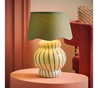 Valuelights Taffy Green Stripe Glass Table Lamp With Sage Scallop Shade And Bulb