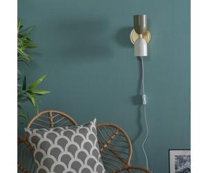 Valuelights Tate Pair Of - Plug In Gold Up & Down Easy Fit Wall Lights With Khaki / Cream Shades - Bulbs Included