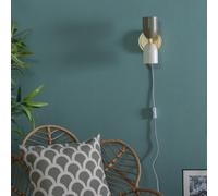 Valuelights Plug In Gold Up & Down Wall Light With Khaki And Cream Shades Khaki