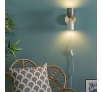 Valuelights Tate Plug In Gold Up & Down Easy Fit Wall Light With Khaki / Cream Shades - Bulbs Included