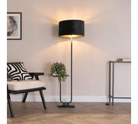 Valuelights Tavel Black Floor Lamp With Table And Black Velvet With Gold Inner Lamp Shade And Bulb