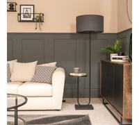 Valuelights Tavel Black Marble Base Floor Lamp With Table And Large Charcoal Grey Shade