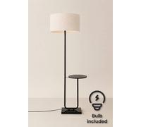 Valuelights Tavel Cream Boucle Fabric Shade Black Shelf Floor Lamp And Bulb