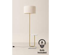 Valuelights Tavel Cream Boucle Fabric Shade Gold Shelf Floor Lamp And Bulb