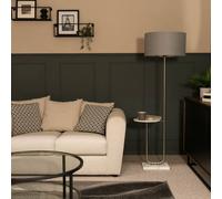 Tavel Brushed Chrome Marble Base Floor Lamp With Table And Large Grey And Chrome Shade ValueLights Brown One Size