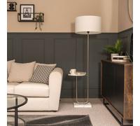 MiniSun | Large Brushed Chrome Curved Stem Marble Standing Light with White Shade | Home Décor, Bedside & Desk Lamp