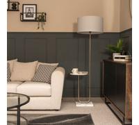 ValueLights Tavel Brushed Chrome Marble Base Floor Lamp With Table & Large Grey Shade in Silver ValueLights Silver