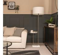 MiniSun | Large Brushed Chrome Curved Stem Marble Standing Light with White Shade | Home Décor, Bedside & Desk Lamp