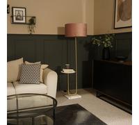 Tavel Brushed Gold Floor Lamp Light with Velvet Shade ValueLights Dusty Pink 18 inches
