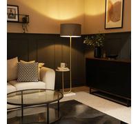 Tavel Brushed Gold Floor Lamp Light with Velvet Shade ValueLights Grey 18 inches