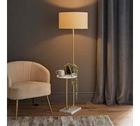 Valuelights Tavel Brushed Gold Floor Lamp With Table And Cream Shade