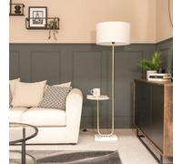 Valuelights Tavel Brushed Gold Floor Lamp With Table And White Shade