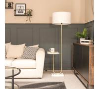 Tavel Brushed Gold Marble Base Floor Lamp With Table And Large White Shade ValueLights Brown One Size