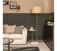 MiniSun | Large Brushed Gold Curved Stem Marble Floor Lamp with Beige/Gold Shade | Table Lamps, Home Décor & Improvement Essential