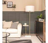 Tavel Brushed Gold Marble Base Floor Lamp With Table And Large White Shade ValueLights Brown One Size