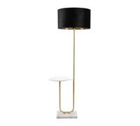 ValueLights Tavel Black Velvet & Gold Shade Gold Floor Lamp & Table & Bulb