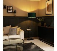 Valuelights Tavel Brushed Matt Black Floor Lamp Light With Velvet Shade In Bottle Green Bottle Green 18 inches