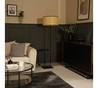 Valuelights Tavel Brushed Matt Black Floor Lamp Light With Velvet Shade In Natural Natural