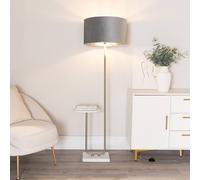 ValueLights Tavel Grey Velvet & Chrome Shade Chrome Floor Lamp with Table & Bulb