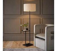 Valuelights Tavel Cream Boucle Fabric Shade Black Shelf Floor Lamp