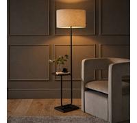 Valuelights Tavel Cream Boucle Fabric Shade Black Shelf Floor Lamp And Bulb