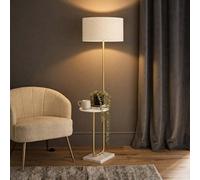 Valuelights Tavel Cream Boucle Fabric Shade Gold Shelf Floor Lamp