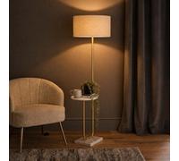 Valuelights Tavel Cream Boucle Fabric Shade Gold Shelf Floor Lamp And Bulb