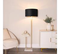 Valuelights Tavel Gold Floor Lamp With Table And Velvet Drum & Gold Inner Lamp Shade & Bulb In Black