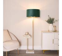 Tavel Gold Floor Lamp with Table and Velvet Drum & Gold Inner Lamp Shade & Bulb ValueLights Bottle Green One Size